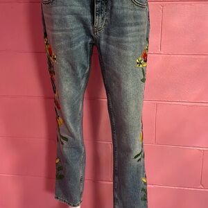 Zara Floral Embroidered Jeans